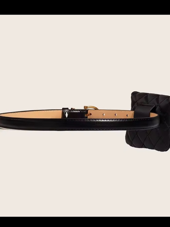 New Black Quilted Leather Belt Bag with Gold Hardware